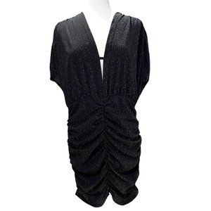 MakeMeChic Women's V-Neck Shimmer Midi Bodycon Party Dress-Black Size XXL